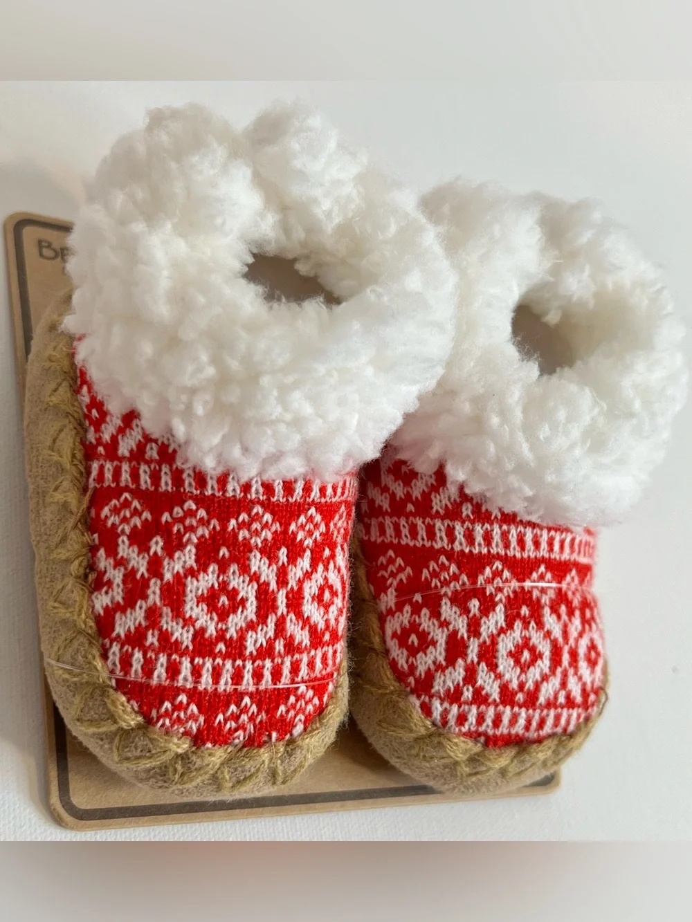 BearPaw Red Fair Isle Sherpa-Trim Baby Slippers